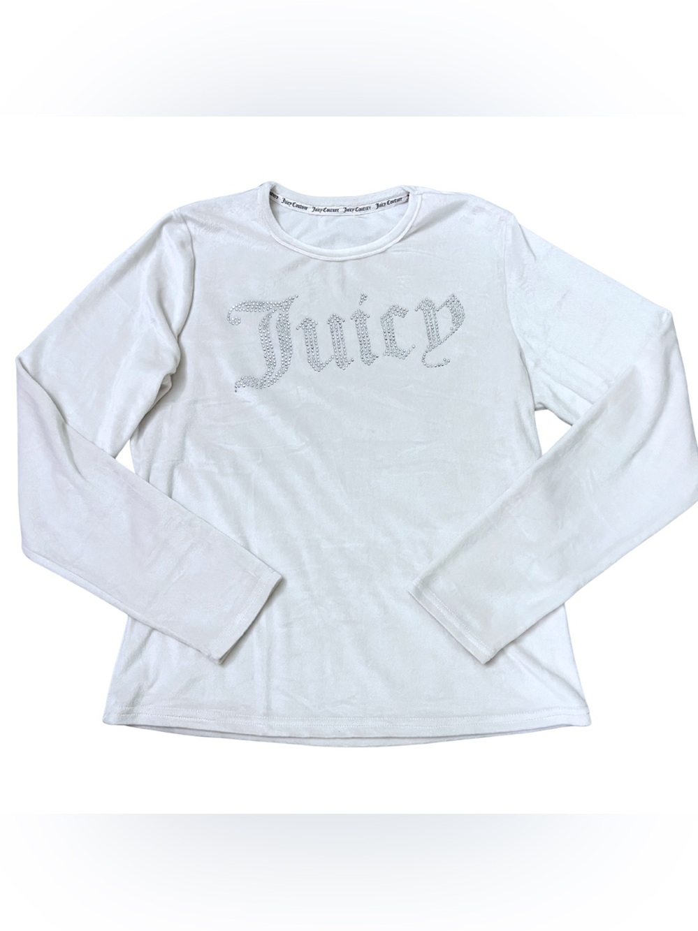 Juicy Couture Velour Rhinestone Studded Logo Top Large Soft Fluffy Y2K Comfy